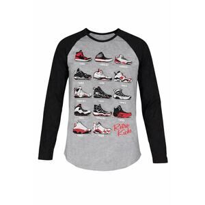 Retro Kicks Sneaker Timeline Raglan Shirt Adult Medium Gray Black